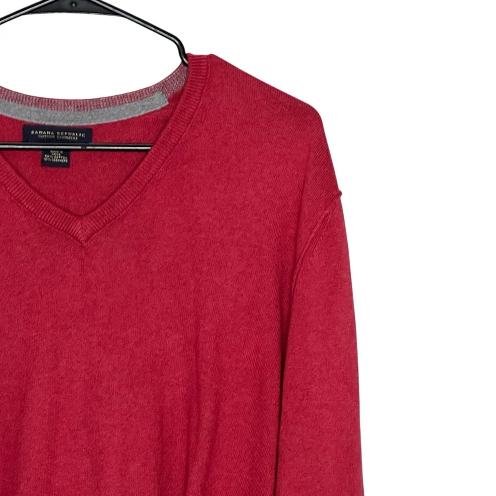 Men’s Banana Republic Dize Large “Red Heather” Cotton/Cashmere V-Neck Sweater